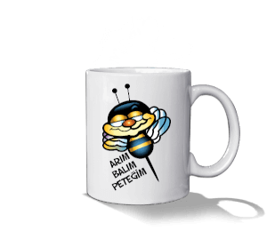 Erzincan seviyorum ve arı baskılı Beyaz Kupa Bardak - Thumbnail