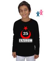 erzurum şehir,Türkiye,Türkiye bayrağı. Siyah Çocuk Unisex Uzunkollu - Tisho