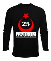 erzurum şehir,Türkiye,Türkiye bayrağı. Siyah Erkek Uzun Kol Yazlık Tişört - Tisho