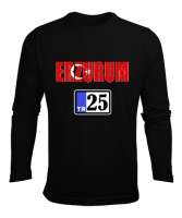 erzurum şehir,Türkiye,Türkiye bayrağı. Siyah Erkek Uzun Kol Yazlık Tişört - Tisho