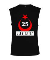 erzurum şehir,Türkiye,Türkiye bayrağı. Siyah Kesik Kol Unisex Tişört - Tisho