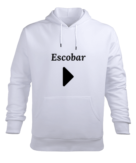 Tisho - Escobar Yazılı Beyaz Swatshirt Erkek Kapüşonlu Hoodie Sweatshirt