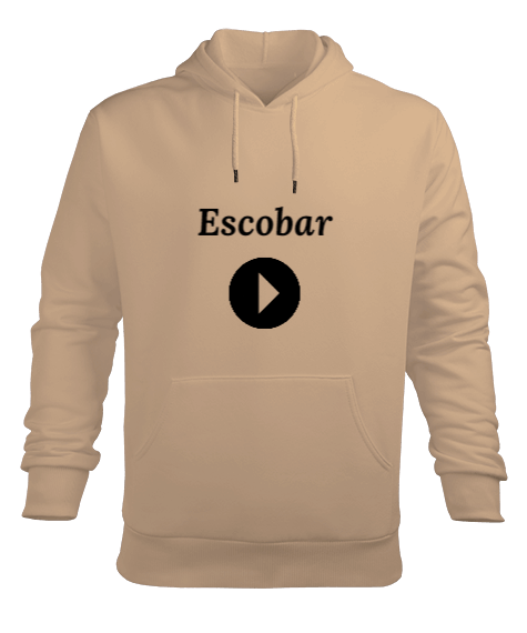 Tisho - Escobar Yazılı Sweatshirt Camel Erkek Kapüşonlu Hoodie Sweatshirt