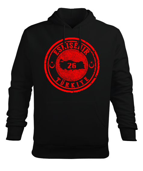 Tisho - Eskişehir,Türkiye,Türkiye bayrağı. Siyah Erkek Kapüşonlu Hoodie Sweatshirt