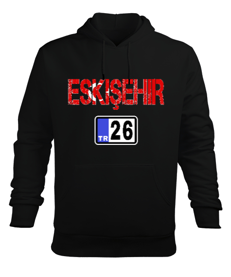 Tisho - Eskişehir,Türkiye,Türkiye bayrağı. Siyah Erkek Kapüşonlu Hoodie Sweatshirt