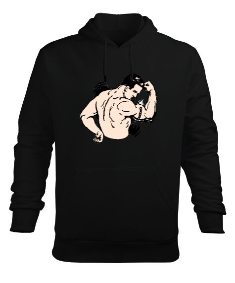 Tisho - Estetik adam fitness motivasyon Siyah Erkek Kapüşonlu Hoodie Sweatshirt