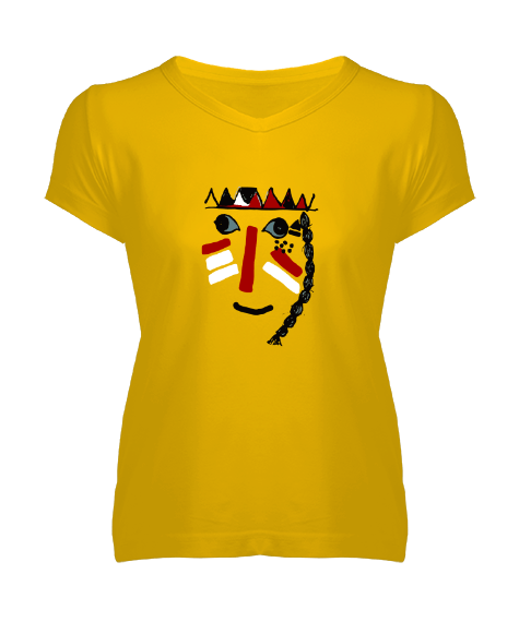 Tisho - Etnik Desenli Kadın V Yaka Tişört