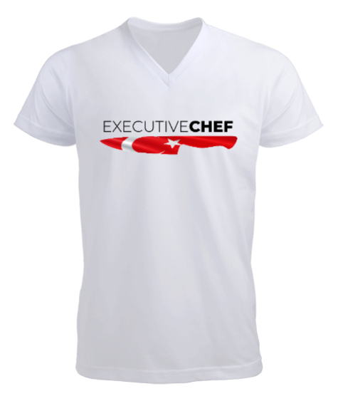 Tisho - EXECUTIVE CHEF Beyaz Erkek Kısa Kol V Yaka Tişört