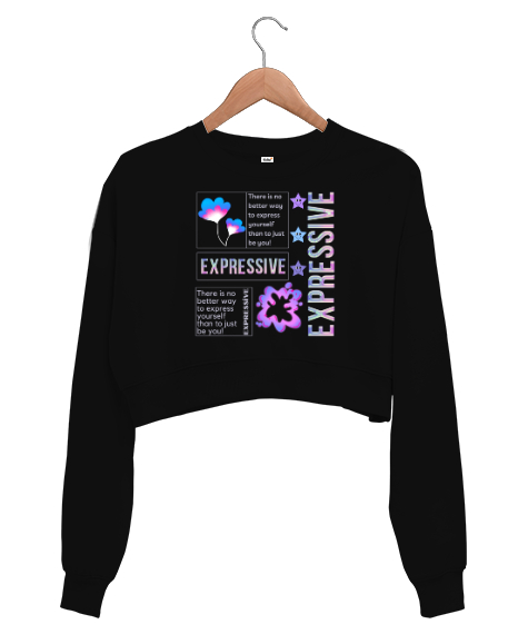 Tisho - Expressive Siyah Kadın Crop Sweatshirt
