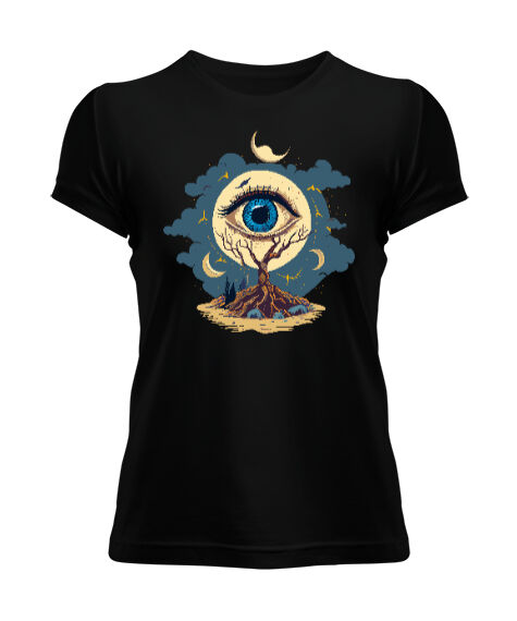 Tisho - Eye And Moon Siyah Kadın Tişört