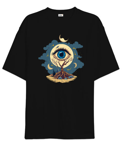 Tisho - Eye And Moon Siyah Oversize Unisex Tişört