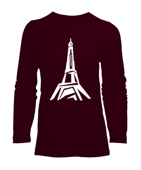 Tisho - Eyfel Kulesi - Eiffel - Paris Bordo Kadın Uzun Kol Tişört