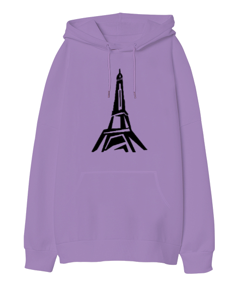 Tisho - Eyfel Kulesi - Eiffel - Paris Lila Oversize Unisex Kapüşonlu Sweatshirt