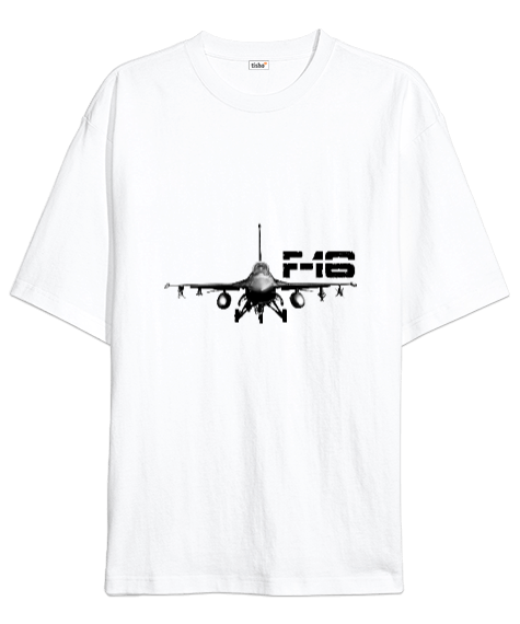 Tisho - F-16 F-16 Fighting Falcon Baskılı Beyaz Oversize Unisex Tişört