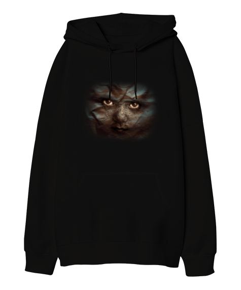 Tisho - Face - Yüz İfadesi Siyah Oversize Unisex Kapüşonlu Sweatshirt