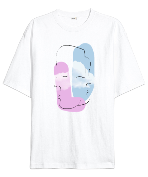 Tisho - Faces - Yüzler Beyaz Oversize Unisex Tişört