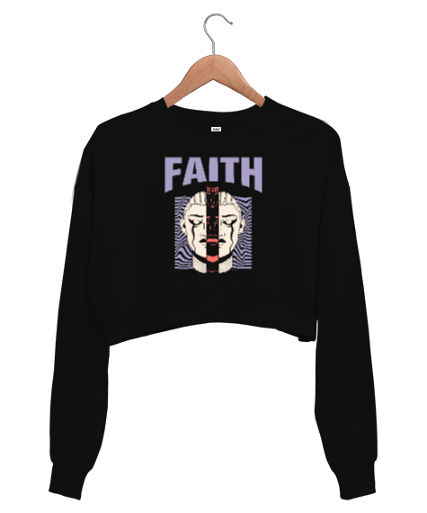Tisho - Faith - İnanç Siyah Kadın Crop Sweatshirt