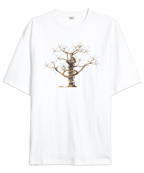 Tisho - Fantastik Ağaç Beyaz Oversize Unisex Tişört