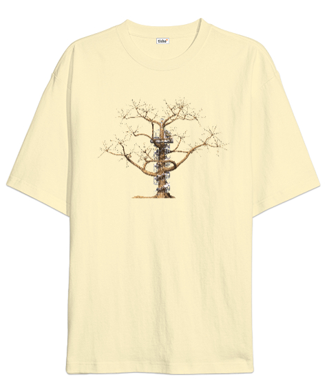 Tisho - Fantastik Ağaç Krem Oversize Unisex Tişört