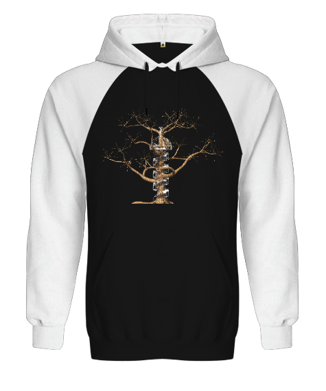 Tisho - Fantastik Ağaç Siyah/Beyaz Orjinal Reglan Hoodie Unisex Sweatshirt