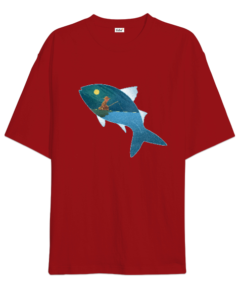 Tisho - Fantastik - Balık Tutmak Kırmızı Oversize Unisex Tişört