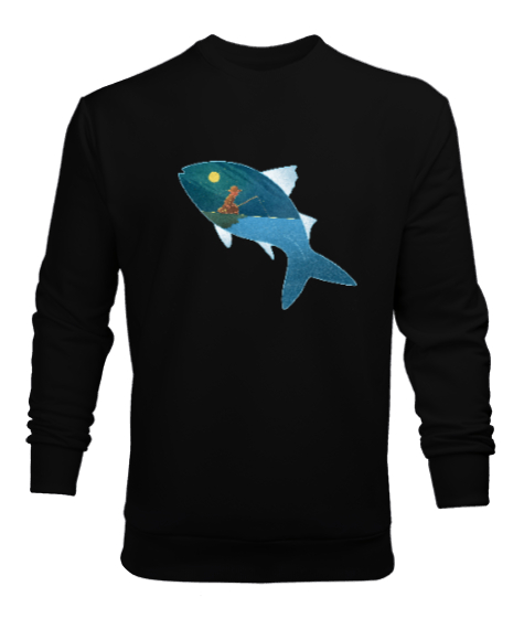 Tisho - Fantastik - Balık Tutmak Siyah Erkek Sweatshirt