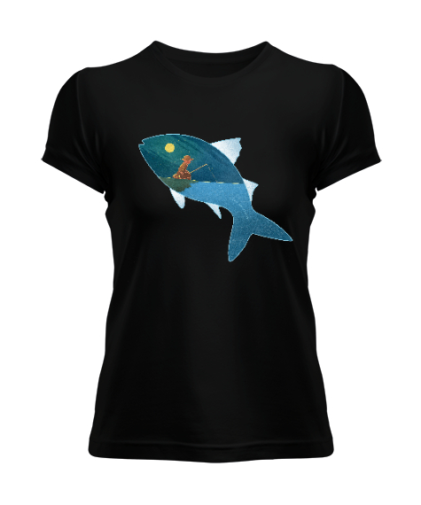 Tisho - Fantastik - Balık Tutmak Siyah Kadın Tişört