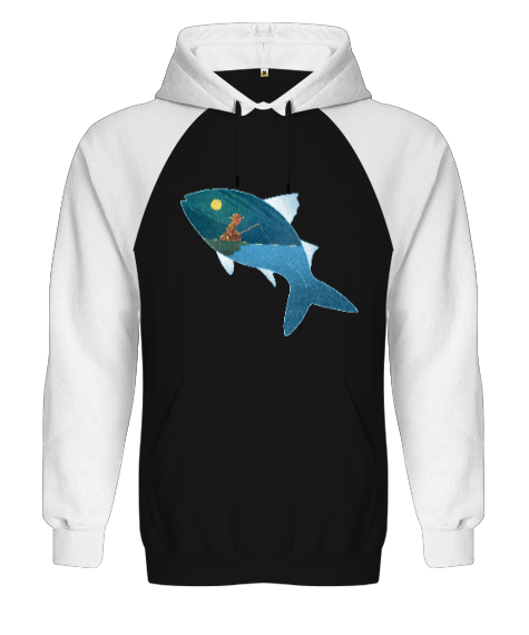 Tisho - Fantastik - Balık Tutmak Siyah/Beyaz Orjinal Reglan Hoodie Unisex Sweatshirt