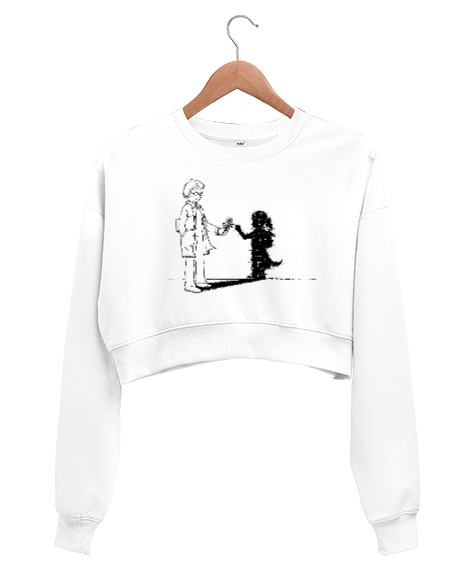 Tisho - Fantastik Çizim Beyaz Kadın Crop Sweatshirt