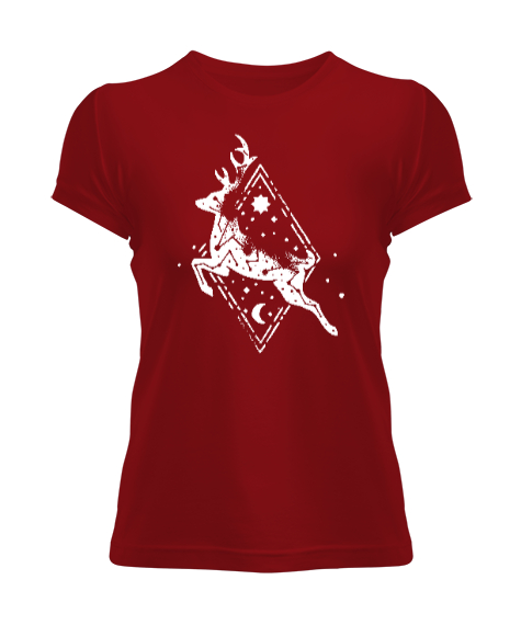 Tisho - Fantastik Geyik - Deer Kırmızı Kadın Tişört