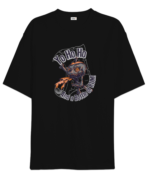 Tisho - Fantastik Kafatası - Skull Siyah Oversize Unisex Tişört