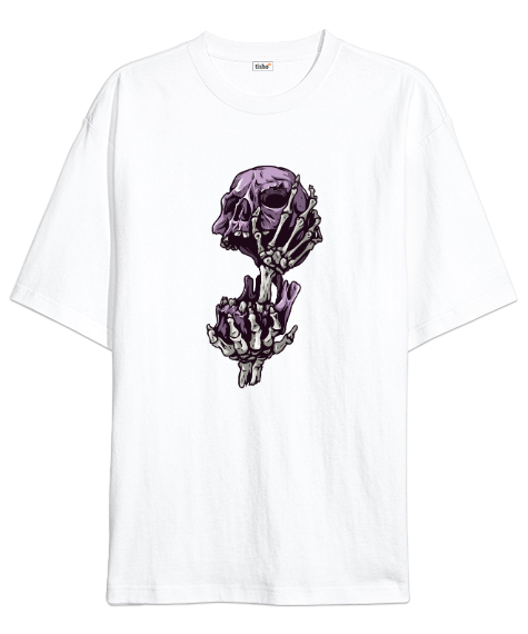 Tisho - Fantastik Kafatası - Skull V2 Beyaz Oversize Unisex Tişört