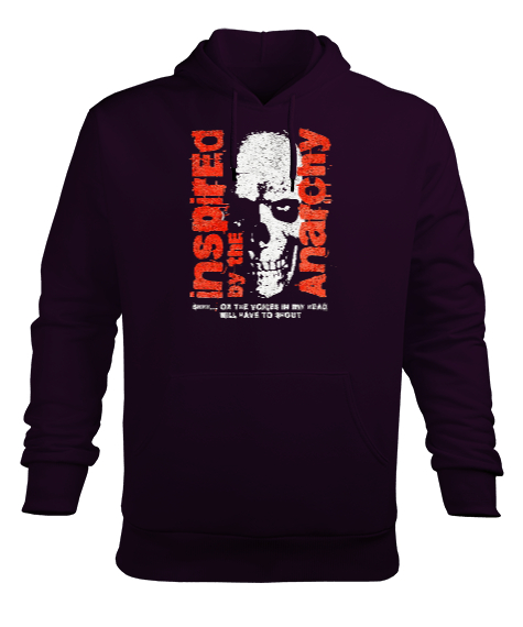 Tisho - Fantastik Kurukafa - Skull Koyu Mor Erkek Kapüşonlu Hoodie Sweatshirt