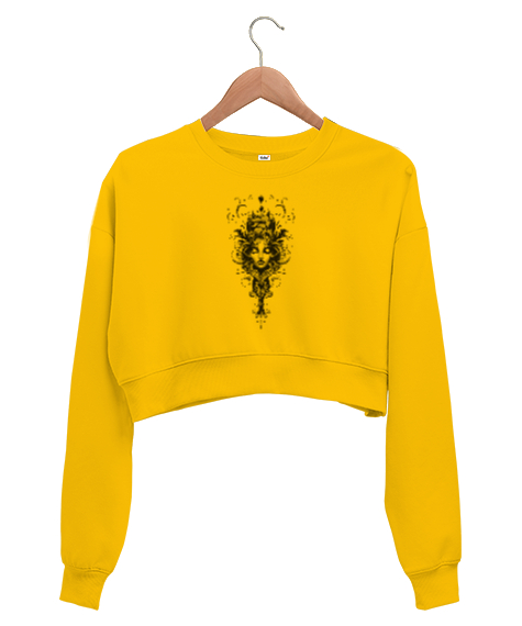 Tisho - Fantastik Silüet - Woman Silhouette Sarı Kadın Crop Sweatshirt