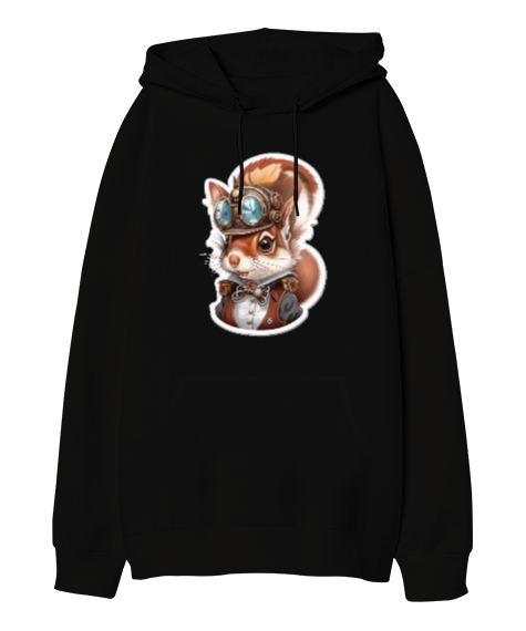 Tisho - Fantastik Tavşan Siyah Oversize Unisex Kapüşonlu Sweatshirt