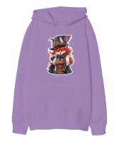 Fantastik Tilki Lila Oversize Unisex Kapüşonlu Sweatshirt - Tisho
