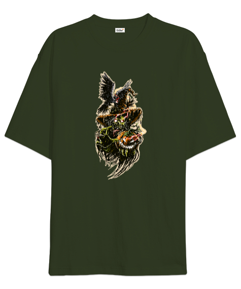Tisho - Fantastik Ürkütücü Zombi Haki Yeşili Oversize Unisex Tişört