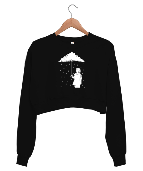 Tisho - Fantastik Yağmur - Bulut Siyah Kadın Crop Sweatshirt