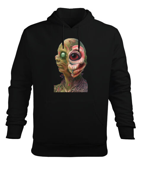 Tisho - Fantezi Canavar Illustration Tasarım Korkunç Gözler Siyah Erkek Kapüşonlu Hoodie Sweatshirt