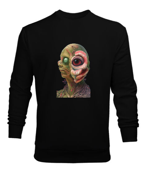 Tisho - Fantezi Canavar Illustration Tasarım Korkunç Gözler Siyah Erkek Sweatshirt