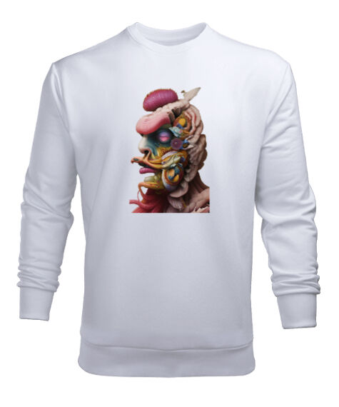 Tisho - Fantezi Illustratör Korkunç Canavar Beyaz Erkek Sweatshirt