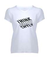 Farklı Düşün - Think Different Beyaz Kadın V Yaka Tişört - Tisho