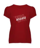 Farklı Düşün - Think Different Kırmızı Kadın V Yaka Tişört - Tisho