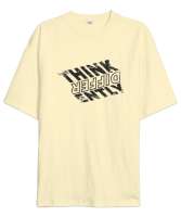 Farklı Düşün - Think Different Krem Oversize Unisex Tişört - Tisho
