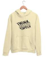 Farklı Düşün - Think Different Krem Unisex Kapşonlu Sweatshirt - Tisho