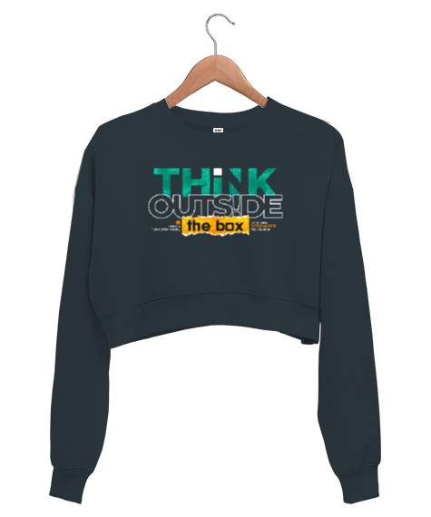 Tisho - Farklı Düşün - Think Outside The Box Füme Kadın Crop Sweatshirt