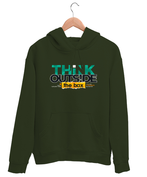 Tisho - Farklı Düşün - Think Outside The Box Haki Yeşili Unisex Kapşonlu Sweatshirt