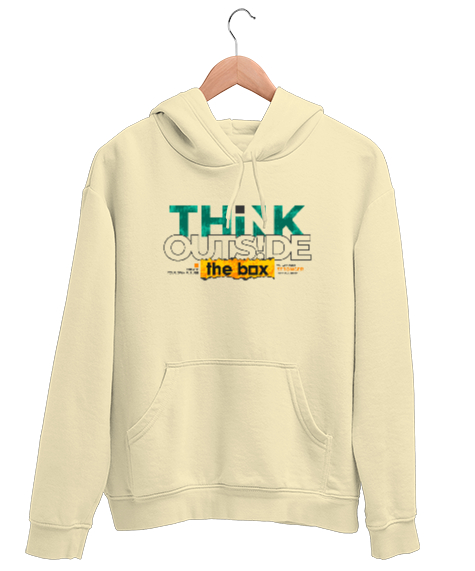 Tisho - Farklı Düşün - Think Outside The Box Krem Unisex Kapşonlu Sweatshirt