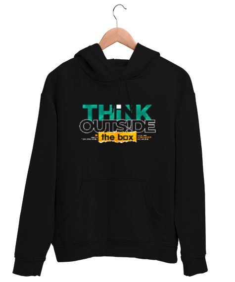 Tisho - Farklı Düşün - Think Outside The Box Siyah Unisex Kapşonlu Sweatshirt