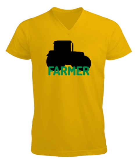 Tisho - FARMER ÇİFTÇİ Sarı Erkek Kısa Kol V Yaka Tişört